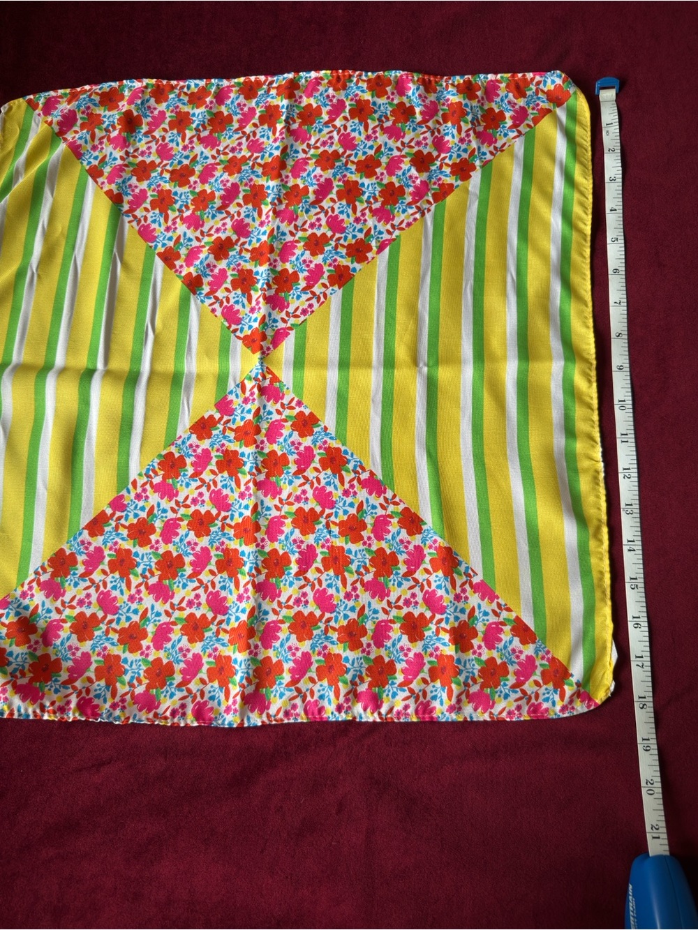 Floral & Stripe Scarf  - Yellow Green Pink Sz S